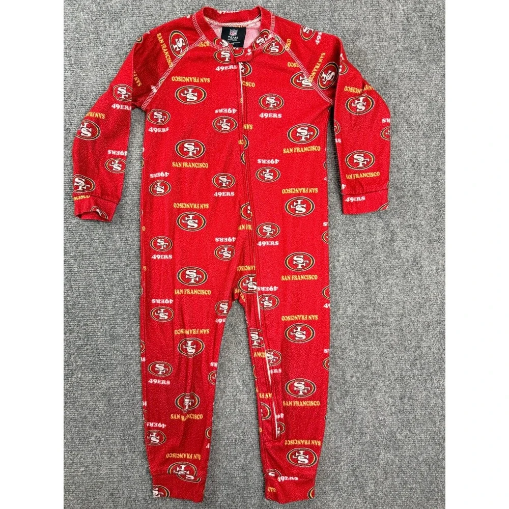 San Francisco 49ers Toddler Pajamas Size 3T‎ Red Fleece Sleeper NFL Football